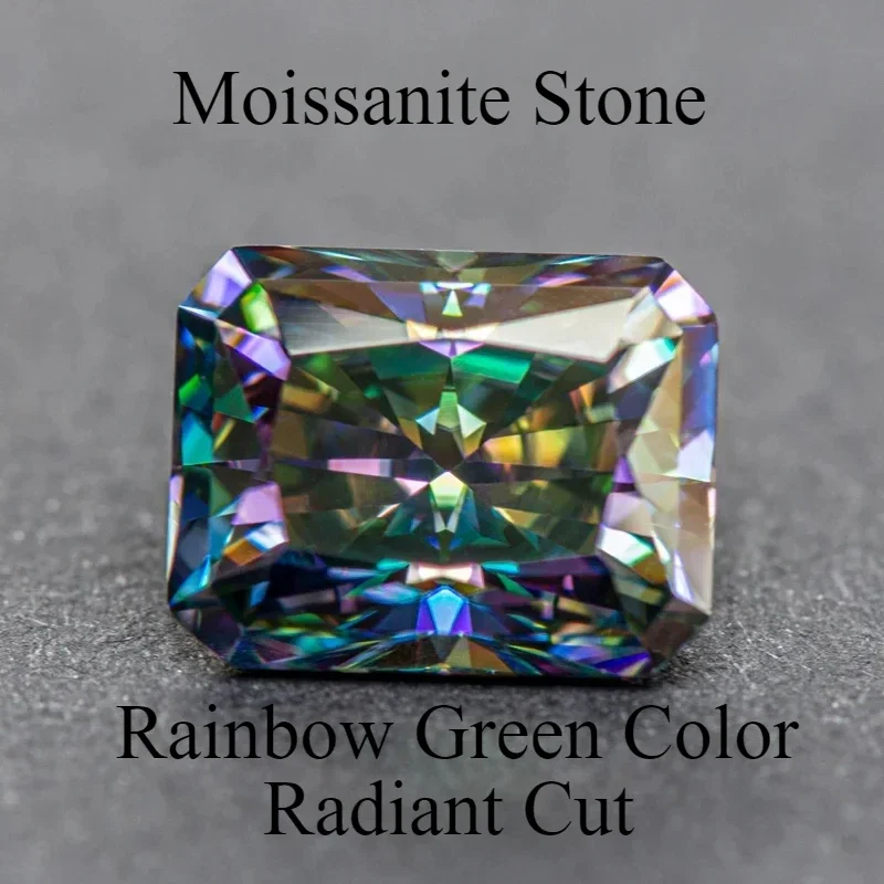 

Moissanite Stone Radiant Cut Rainbow Green Color for Jewel Making DIY Ring Necklace Earrings Main Materials with GRA Certificate