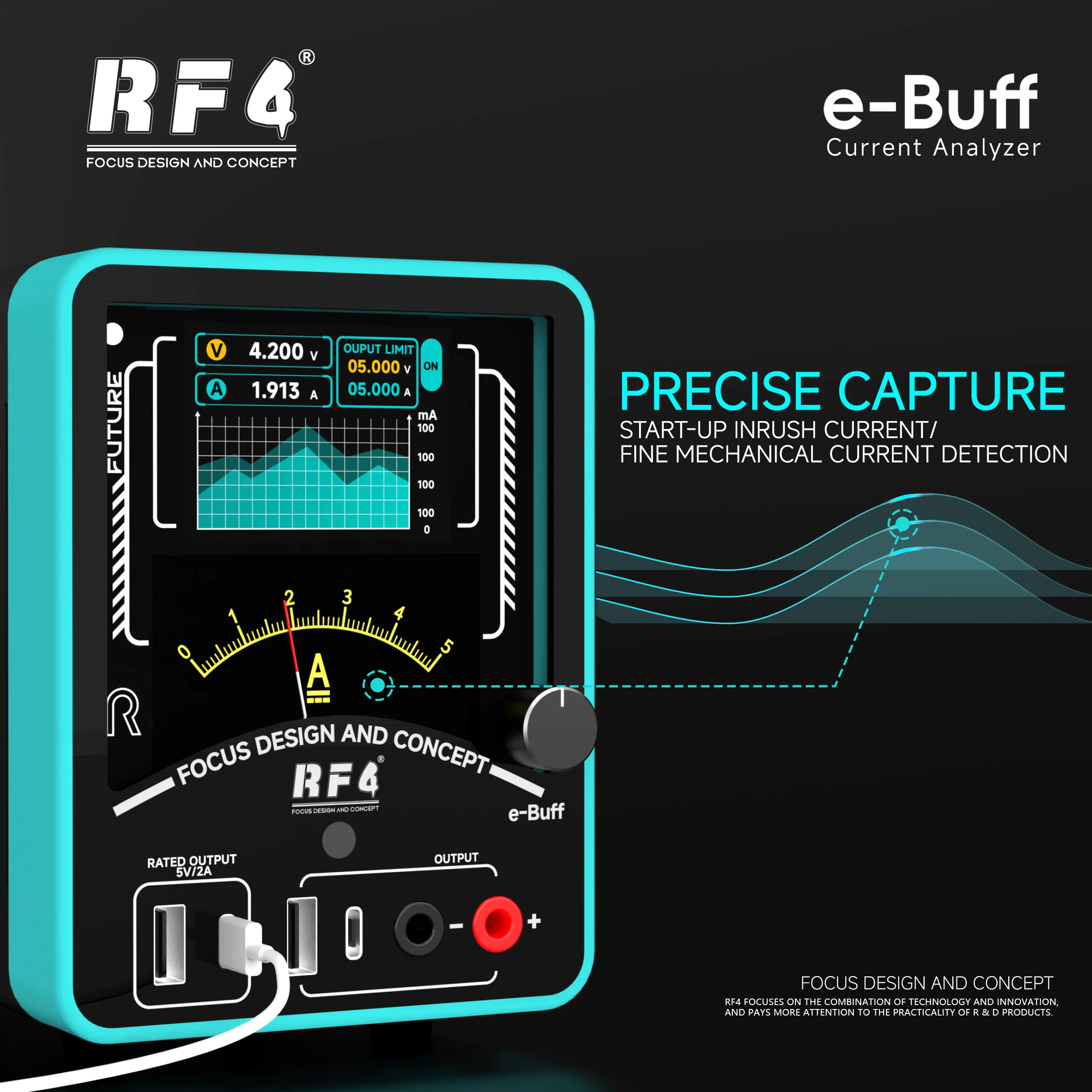 RF4 e-Buff Current Analyzer Dual Screen Display 5V2A Stable Power Precise Current Capture Built-in Protection For Phone Repair