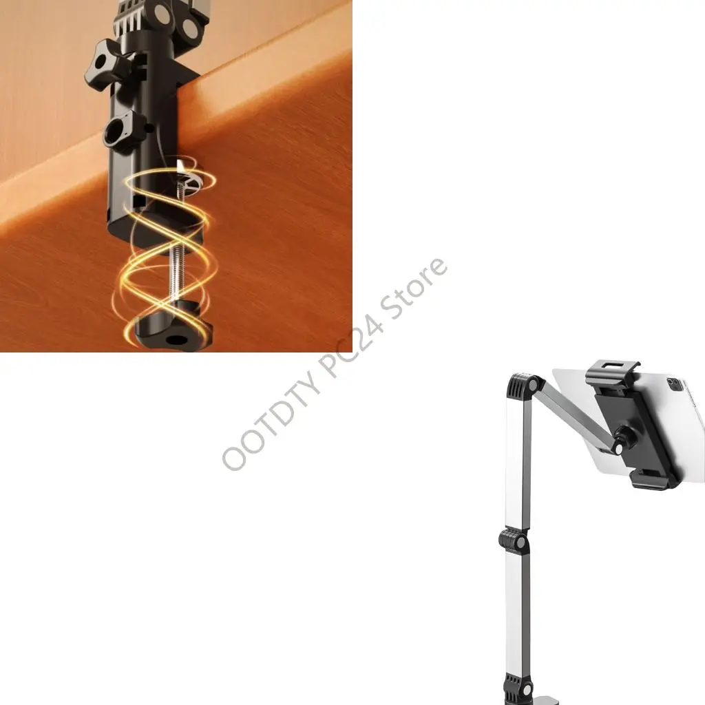 H7BA Easy Installs Adjustable Tablets Phone Holder Featuring 360 Rotatable Ball Head and Clamp Fixation for Quick Setups