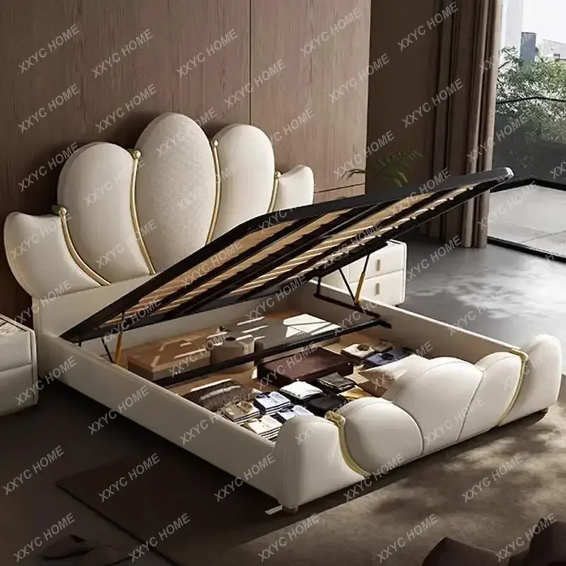 رائجة البيع اللوح الأمامي الحديث سرير مزدوج الملك الحجم الإطار الملكة سرير جلدي كامل التوأم مضاءة أثاث غرفة نوم خشبية فاخرة