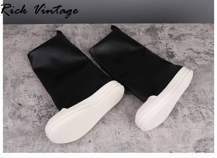 Rick Vintage Hip Hop Man Shoes Women\'s High Boots Casual Snow Boots Genuine Leather Women Elastic Platform Boots Big Size 42