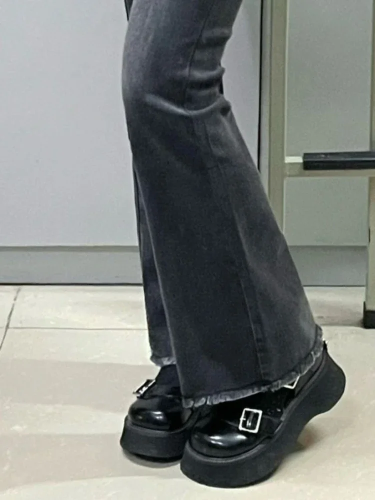 Moda jeans feminino primavera alargamento denim calças estilo coreano all-match cintura alta magro feminino sólido harajuku popular chique elegante