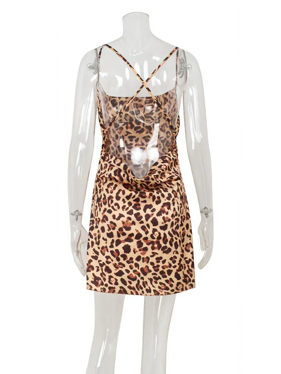 Sexy Leopardenmuster Baring Ba Slim Fit Holiday Sle Strapl Dr Damen Faion Mid Waist A-Linie Rock Keine Marke Registe...