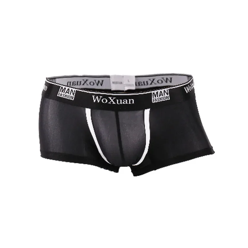 Men Fashionable Trunk Gay Sexy Low Rise Ice Silk Breathable Bulge Pouch Boxer Shorts Youth Fully Transparent Perspective Panties