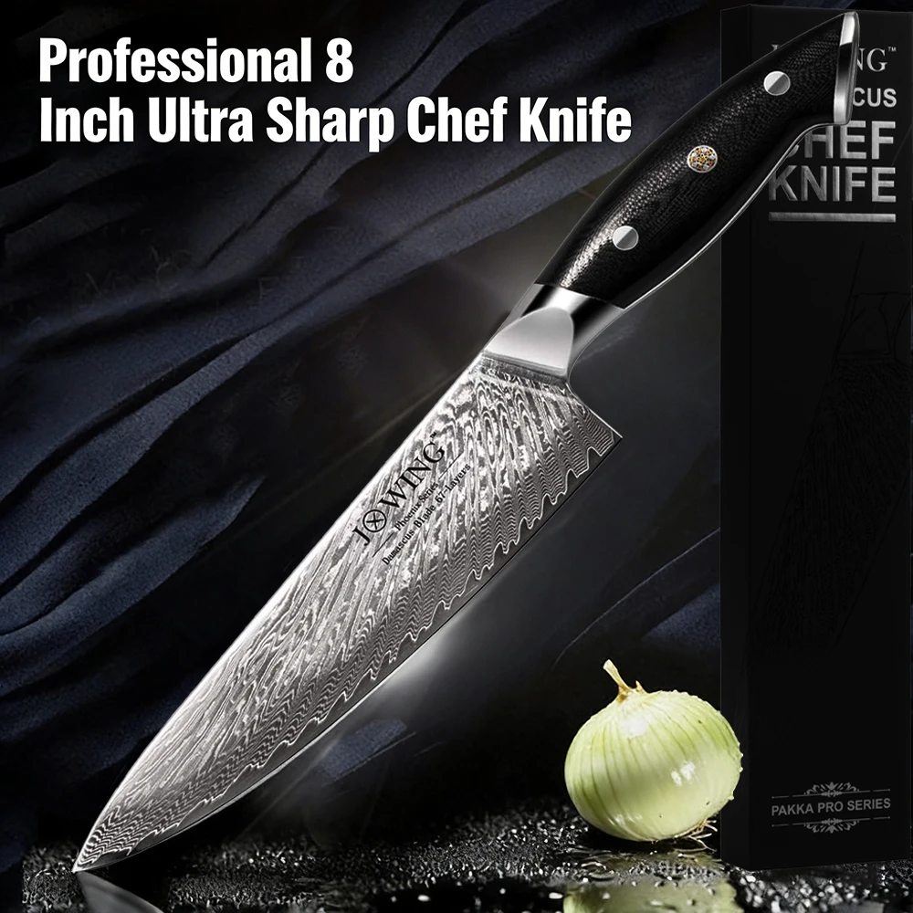 Damascus steel knife kitchen cooking sharp cutting tools, suitable for slicing fruits and meats. Knife comes with a gift box.