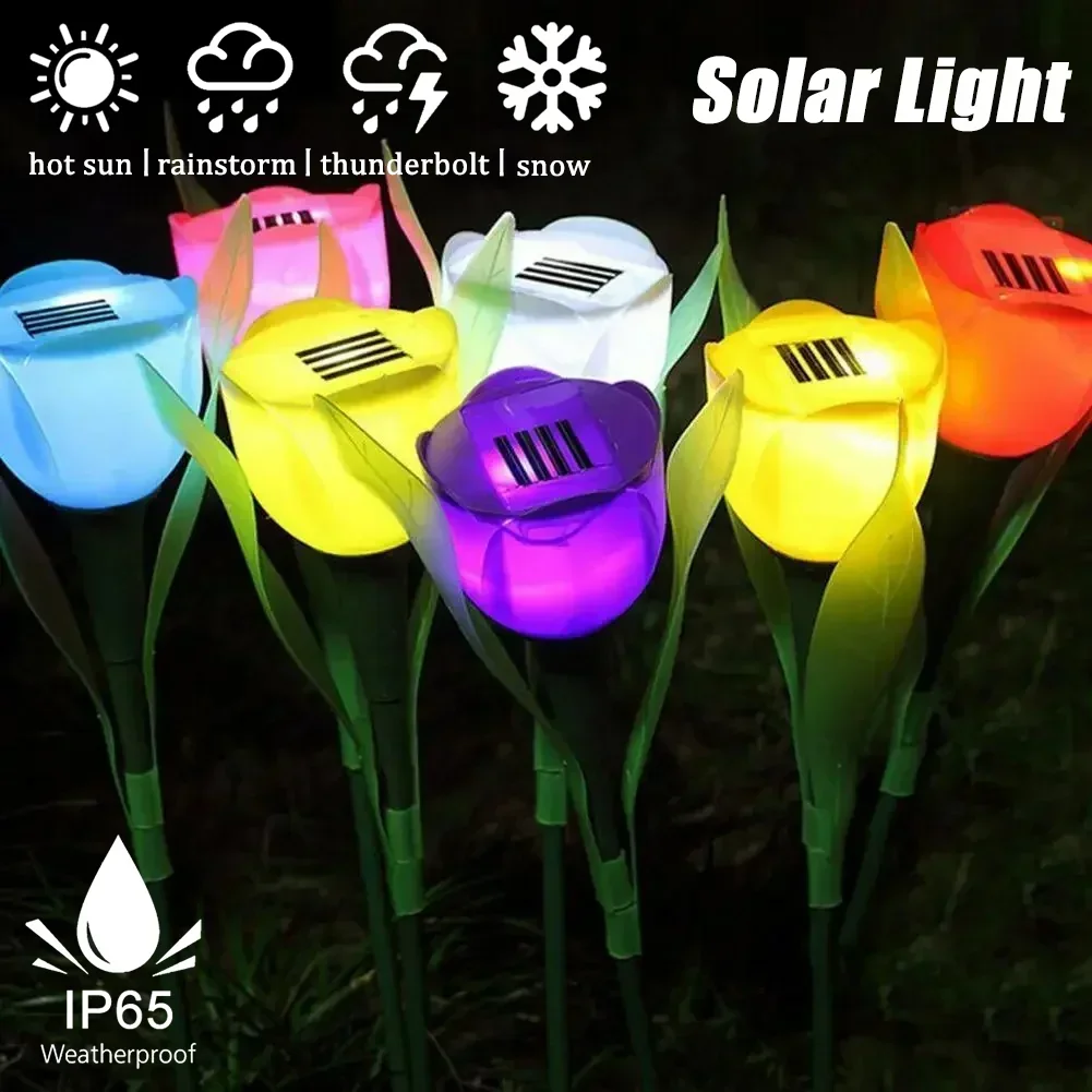 

Outdoor Led Solar Light Tulip Flower Lamp Waterproof Garden Stake Lawn Lights Standing Decor For Yard Outdoor Party Decoration