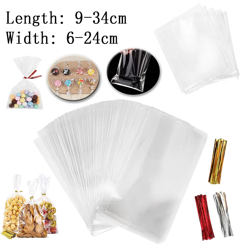 Bolsas de plástico transparentes para dulces, piruletas, embalaje de galletas, bolsa de celofán Opp transparente, regalo de Navidad, boda, fiesta de cumpleaños