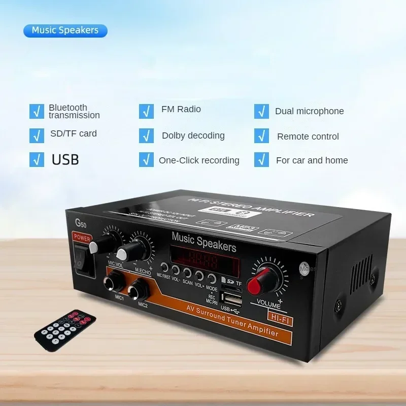 Penguat suara Bluetooth Audio Digital memperkuat saluran 2.0 mendukung USB TF mikrofon RCA Radio FM impor AC 220V