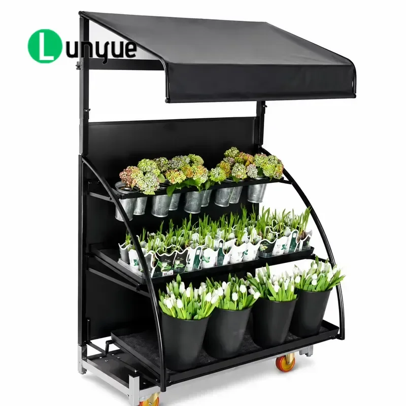 Wheeled Flower Display Stand Multi Layer Retail Plant Display Cabinet Mobile Storage Shelf for Shop Home Garden Organization