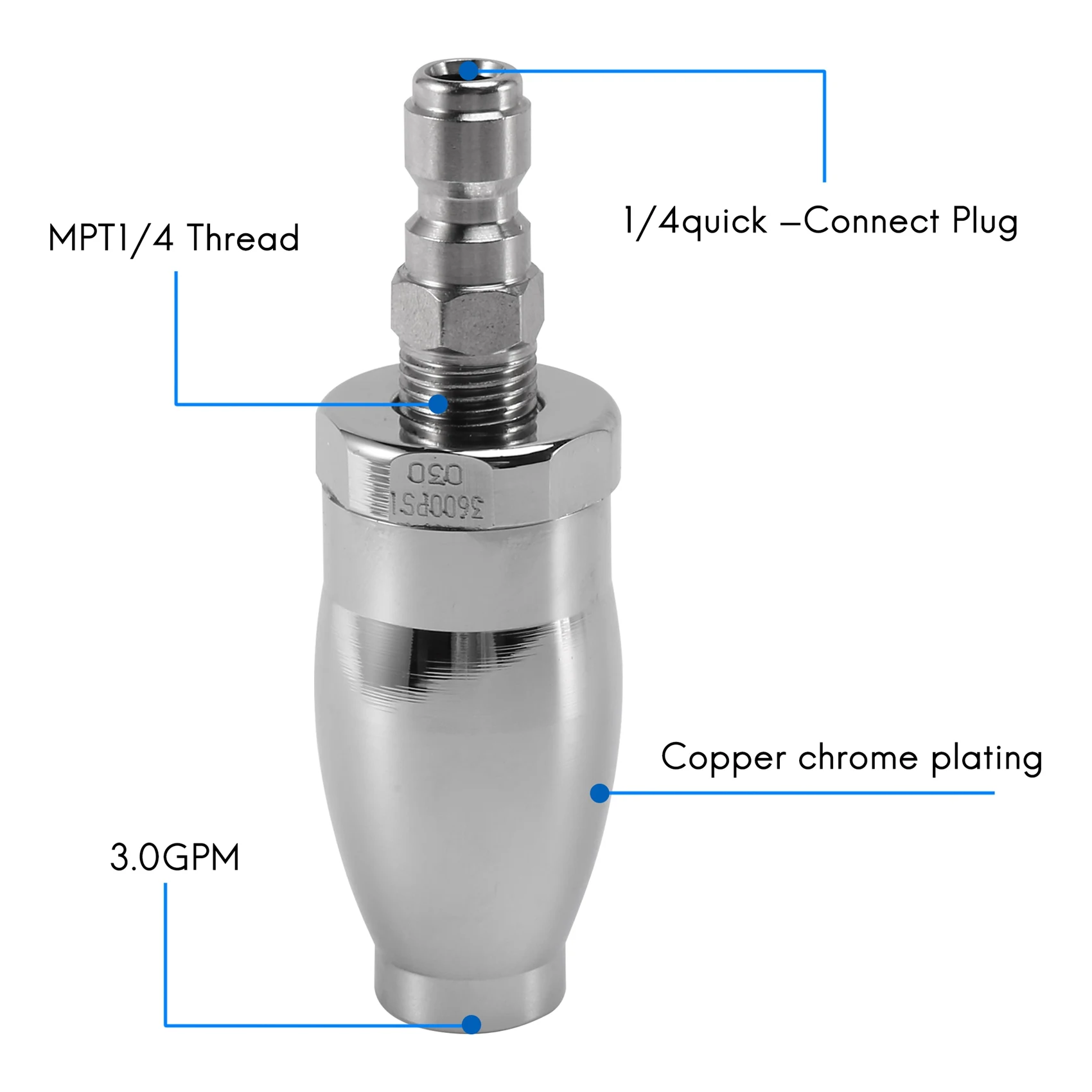 Турбонасадка для мойки высокого давления, вращающаяся насадка для горячей и холодной воды, быстрое подключение 1/4 дюйма, отверстие 3,0, 3600 фунтов на квадратный дюйм