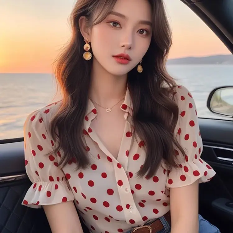 

Elegant Ruffled Shirts Women Featuring Mandarin Collar Puff Sleeves and Lightweight Fabric Ideal for Office or Evening Style