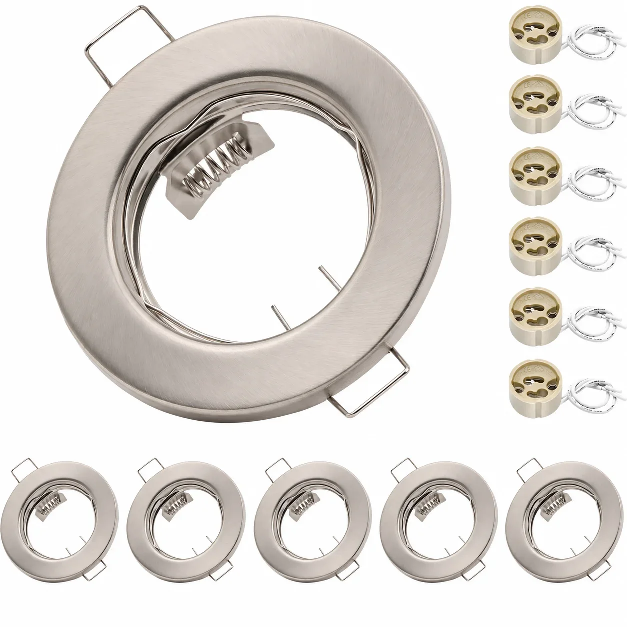 JOYINLED 6 Pack Satin Nickel Recessed Spotlight Frame GU10 Downlight Trim Ceiling Light Housing 60mm Cutout Fixture