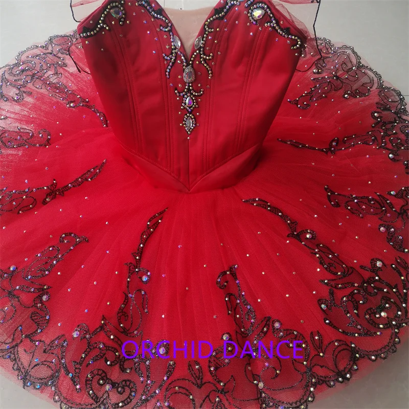 Hot Sale Professional High Quality 12 Layers Custom Size Kids Girls Adult Performance Wear Straight Red Ballet Tutu Costumes