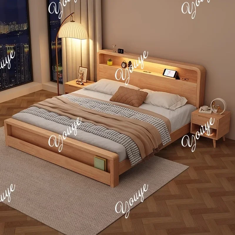 

N49 Bedroom bed Nordic solid wood 1.8m double bed home modern simple storage bed apartment