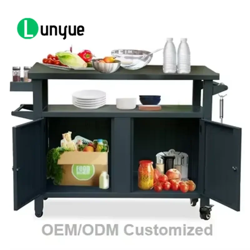 Heavy Duty Stainless Steel Rolling Storage Rack Adjustable Outdoor BBQ Cart Durable Convenient for Barbecue Garden Patio
