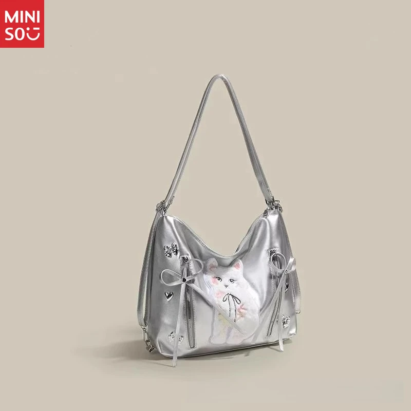 Miniso 2025 Y2K Underarm Tote Bag, Spacious Rabbit Print Commuter Backpack, Alt Subculture Purse