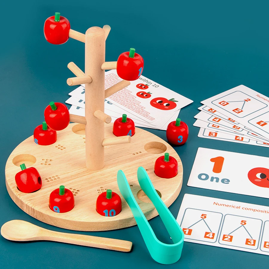 Wooden Toys Math Games Apple Toy Tree Education Math Toys Children Learn Digital Creative Apple Picking Tree Games