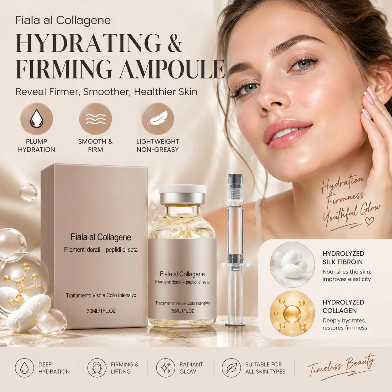Deep Collagen Silk Peptide Ampoule Smooth Skin Tightening Deep Hydration Face Revitalization Rejuvenation Lifting Facial Serum