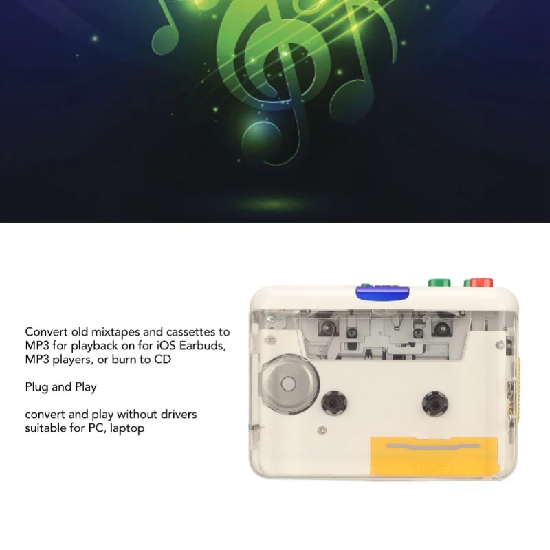 USB Cassette To MP3 Converter Plug And Play Rechargeable Portable Cassette Player For Headphone Speakers PCs Laptops