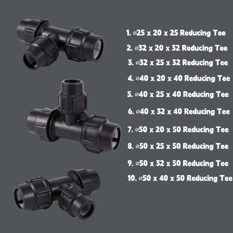

1 шт., 20/25/32/40/50 мм, полиэтиленовый тройник, переходник, соединитель для шланга, подходит для ирригационного шланга для сельского хозяйства, пластиковый разветвитель