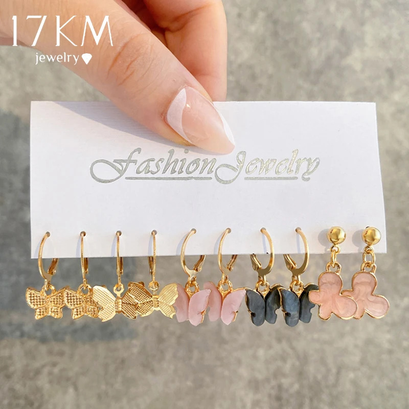 17KM 10Pcs Oil Drip Butterfly Earrings Set Vintage Arylic Dangle Earrings for Women Trendy Fashion Jewerly Animals 2022 New