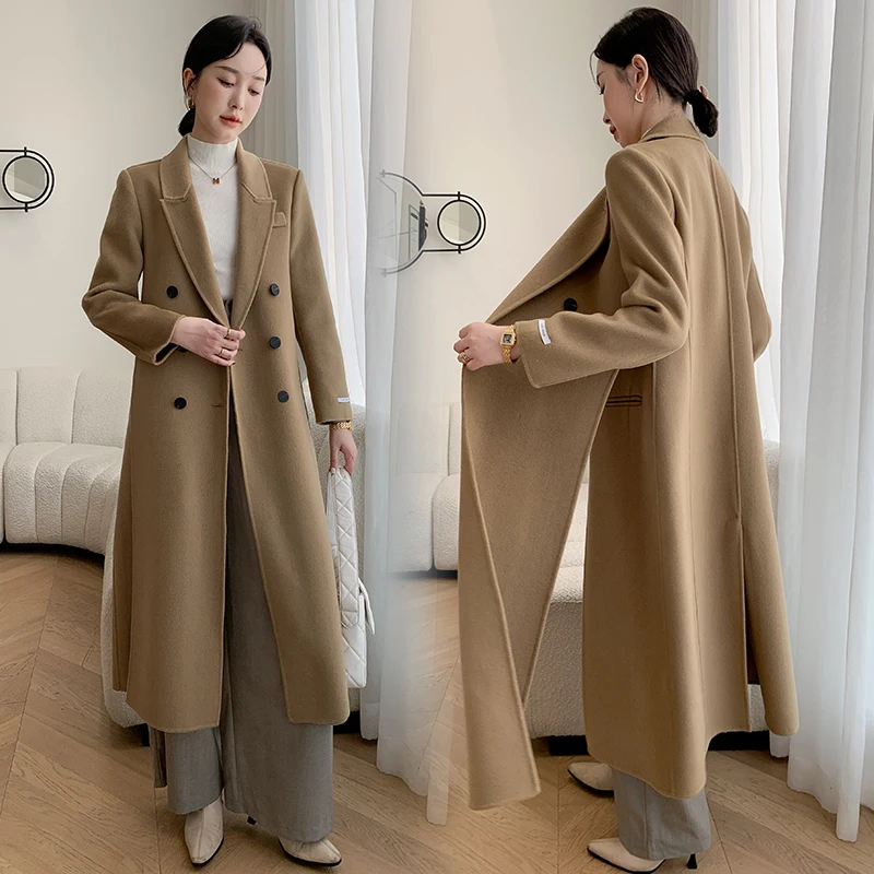 

2026 Split Multi-piece Style Double-sided Wool Coat Women's X-long Overcoat Autumn Winter Double-breasted Slim Woolen Outerwear
