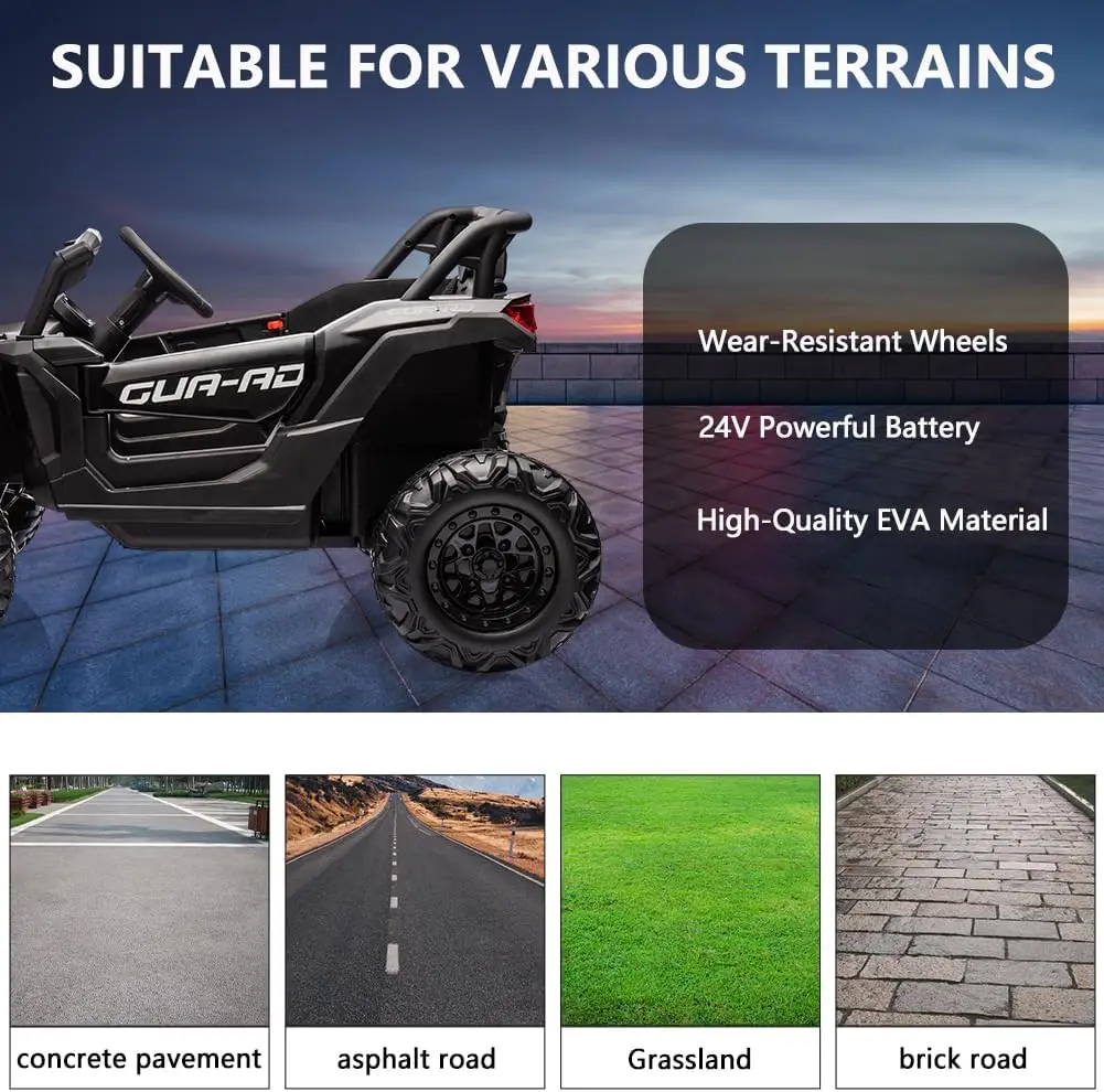 24V 2 Seater Ride On UTV Car, Battery Powered Electric Vehicles with Remote Control, Spring Suspension,200W Motors, Metal Frame,