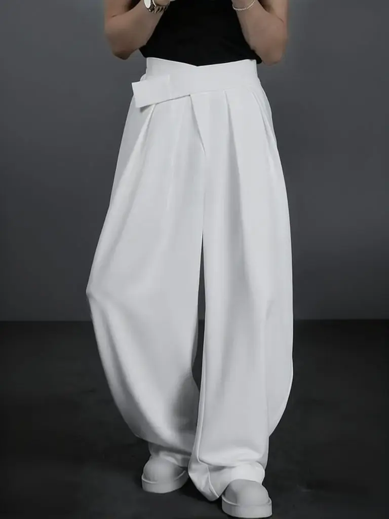 Naples Vintage High waist Baggy Suit Pants for Men Streetwear Velcro Wide Leg Casual Pants Work Wear Long Straight Trousers