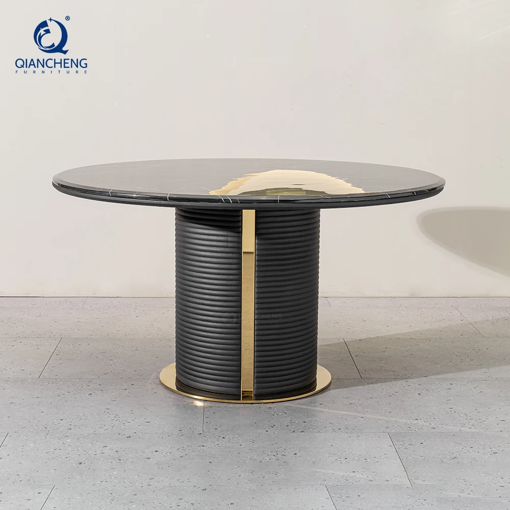 OEM european style 10 people leather dinning table and chair luxury high end modern Concrete dining table set black and gold