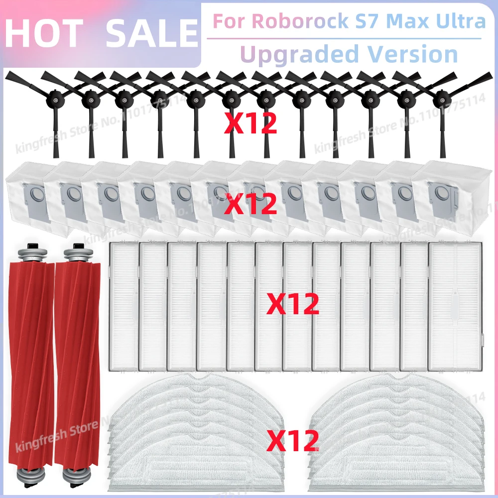 Passend für Roborock S7 Max Ultra Q100TSC Roboter Staubsauger-Teile Hauptwalze Seitenbürste HEPA-Filter Mopptuch Staubbeutel Ersatzteile Zubehör