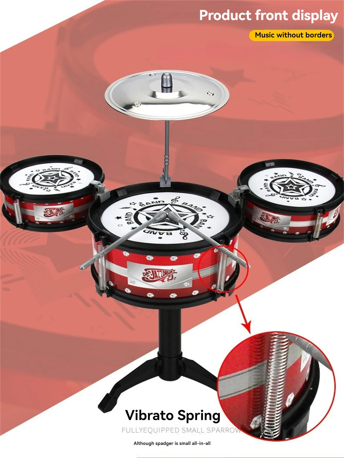 Drums, Jazz Drums, 3 Drums, 5 Drums, Beginner Music, Percussion Instruments, Puzzle Toys, Suitable for Boys and Girls Aged 3-12