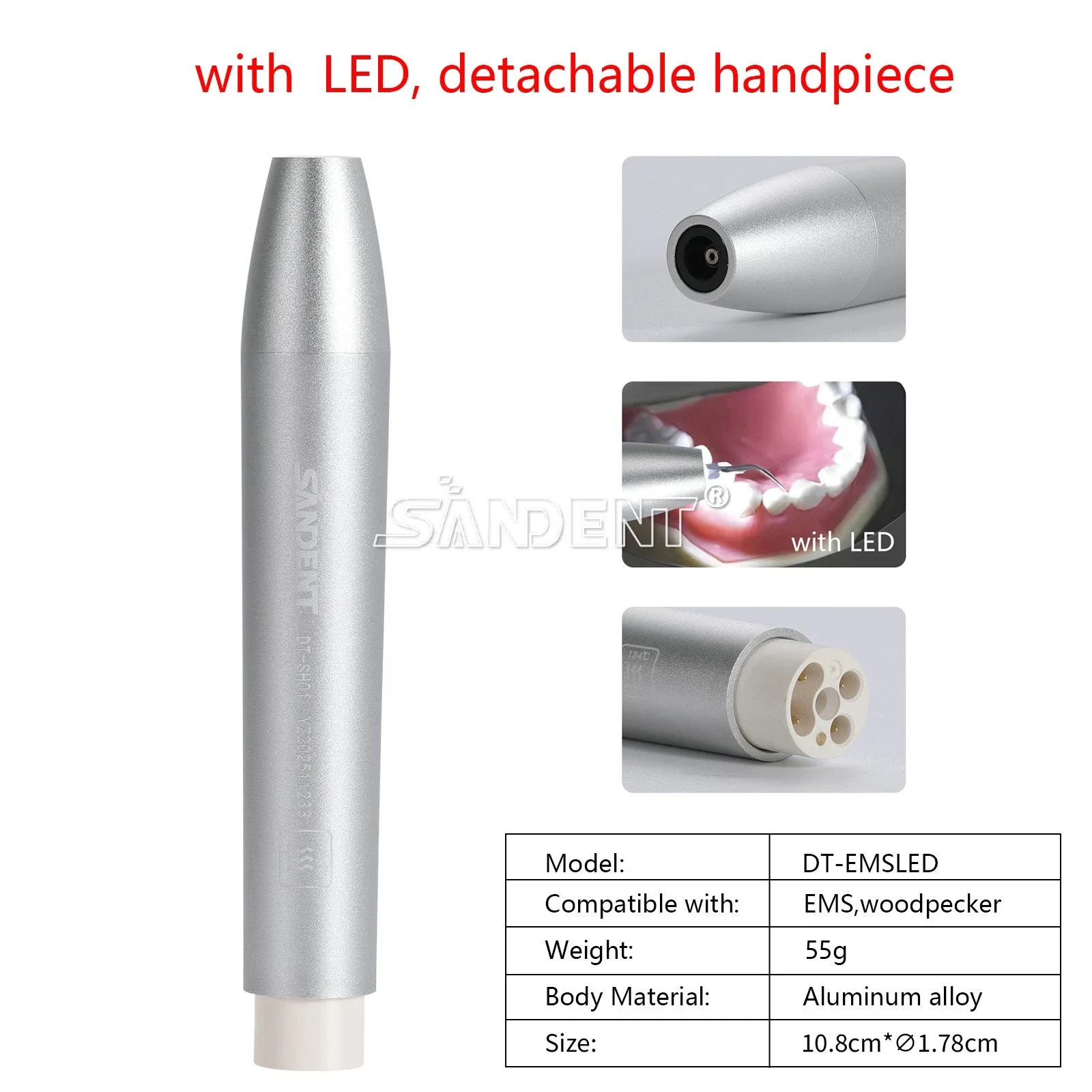 Dental Metal LED Ultrasonic Scaler Handpiece fit Woodpecker EMS