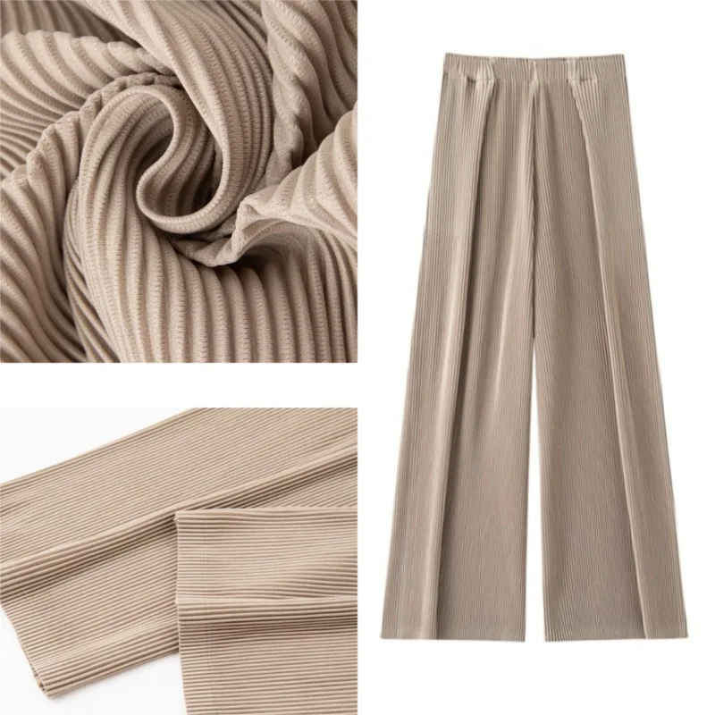 Miyake Pleated Retro Design Casual Pants Plisse Women 2026 Autumn New High Waist Loose Trousers Slimming Straight Long Pants