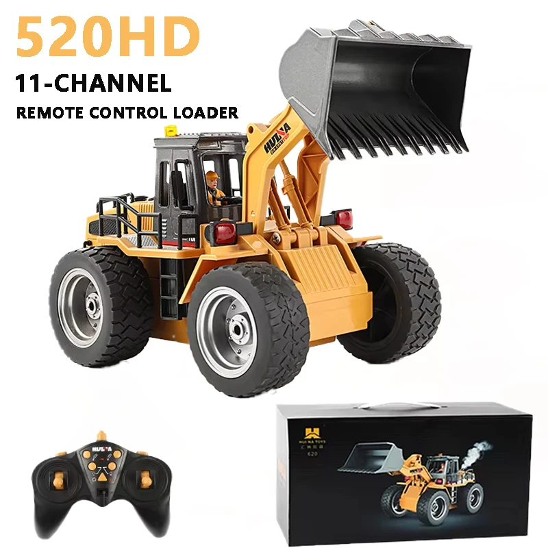 HUINA 1/18 520HD RC Legierungs-Radlader 2,4G Ferngesteuerter Bulldozer Gabelstapler Baufahrzeug-Modell 11-Kanal LED-Licht Spielzeug Geschenk