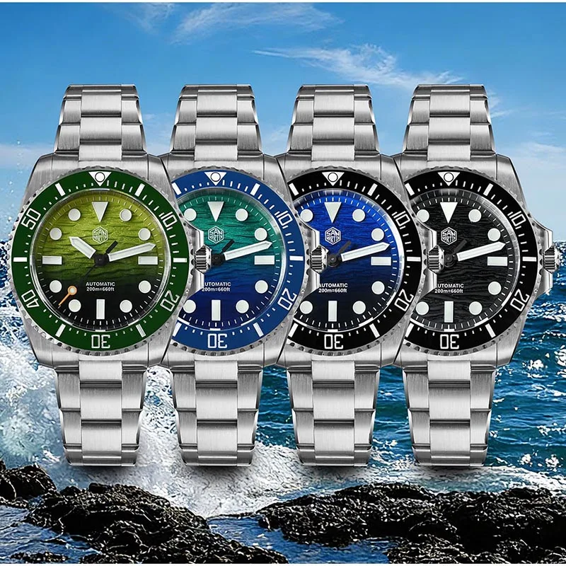 San Martin SN0126 Mechanical Watch New 38mm Wave Texture Dial Miyota 90S5 Automatic Movement 200m Waterproof Luxury Wristwatch