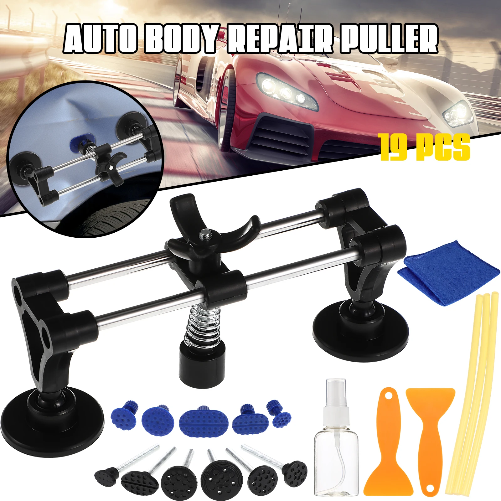 

Auto Body Dent Puller Double Pole Bridge Kit Includes Tabs Glue Shovels Spray Car Dent Removal Metal Surface Repair
