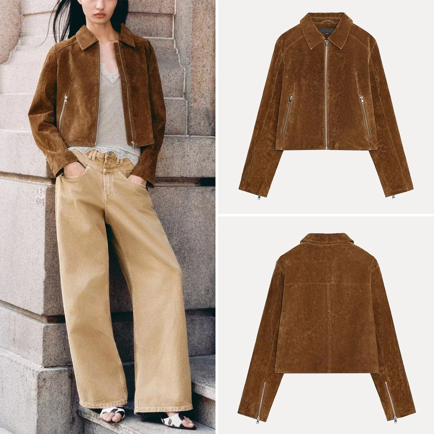 Z Cappotto Jaet in pura pelle Faion ort da donna 2025 New Sle 8073255 Capispalla da donna con vestibilità alla coreana Stagione autunnale