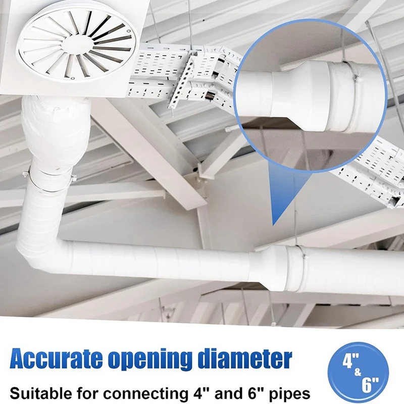 6 To 4 Inch Duct Reducer Increaser ABS Air Duct Adapter Duct Fan Or Dryer Vent Adapter HAVC Pipe Connector 2 Pcs White