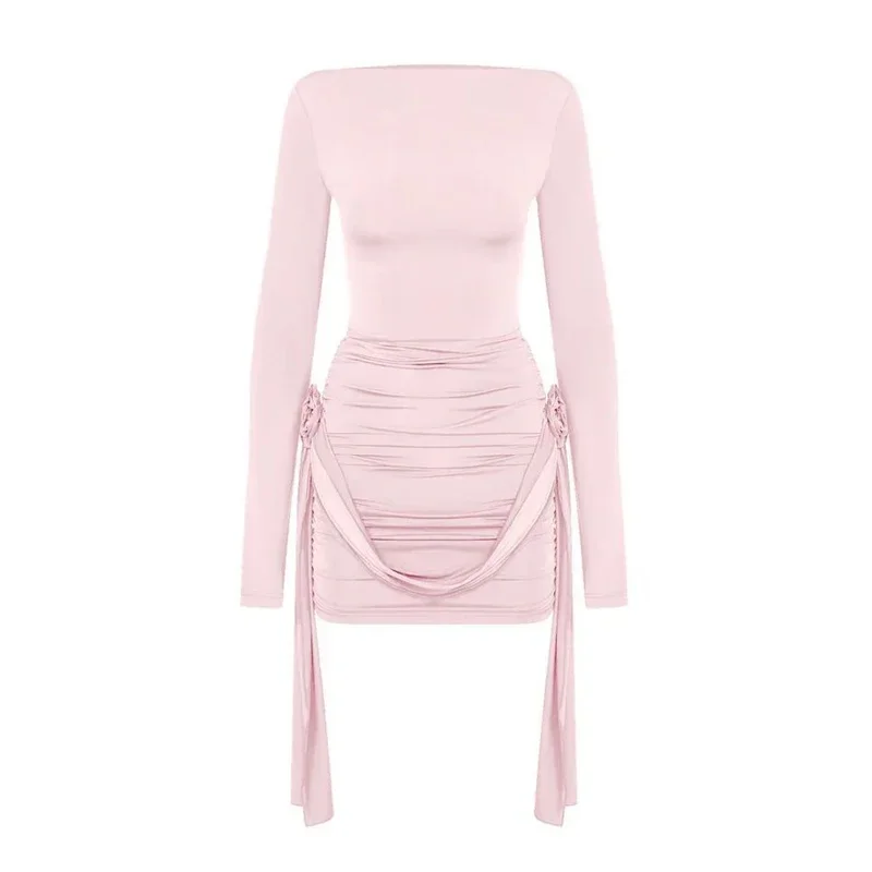 Tossy Floral Fashion Pleated Mini Dress For Women Slim High Waist Solid Casual Autumn 2024 Sexy Dress Female Bodycon Dress New — zdjęcie 2