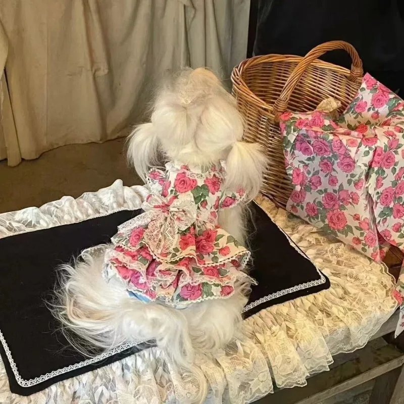 

Pet Flower Clothes Summer Rose Dress Pet Cat Dog Yorkshire Teddy Clothes Romantic Talk Multi Tank Top Dog Clothes for Small Dogs