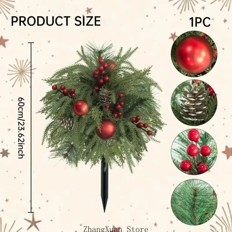 Weihnachts-Rasenstecker, Akzent, künstlicher Weihnachtsstecker für den Außenbereich, Dekoration mit Festlichkeiten für – Detail 6