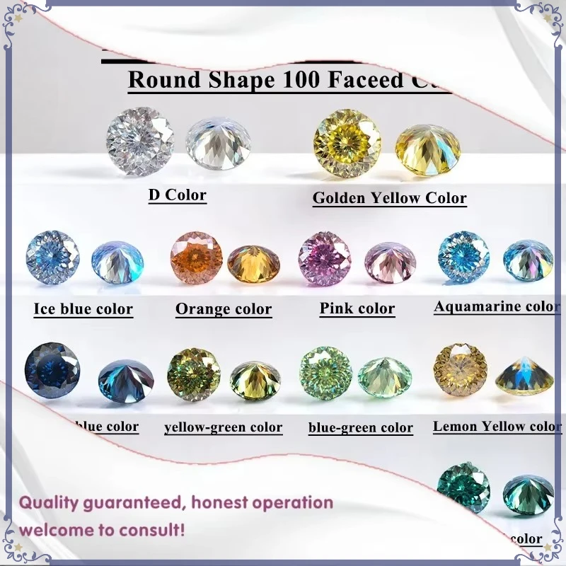 Top Quality Moissanite Stone Round shape 100 Faceed Cut  VVS1 with Certificate Gemstone Charms for Jewelry Making