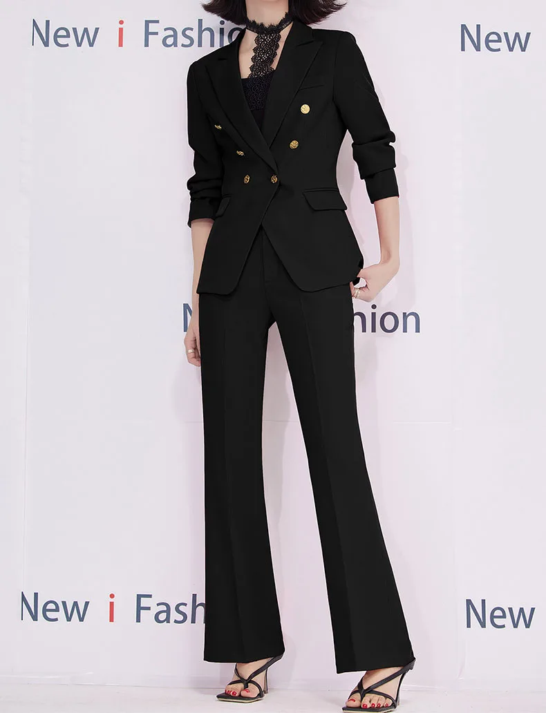 Tesco Office Lady Elegant Suit Fashion Ladies Work Wear Pant Suit Double Breasted Blazer Jacket 2 Piece Sets Women Outfits