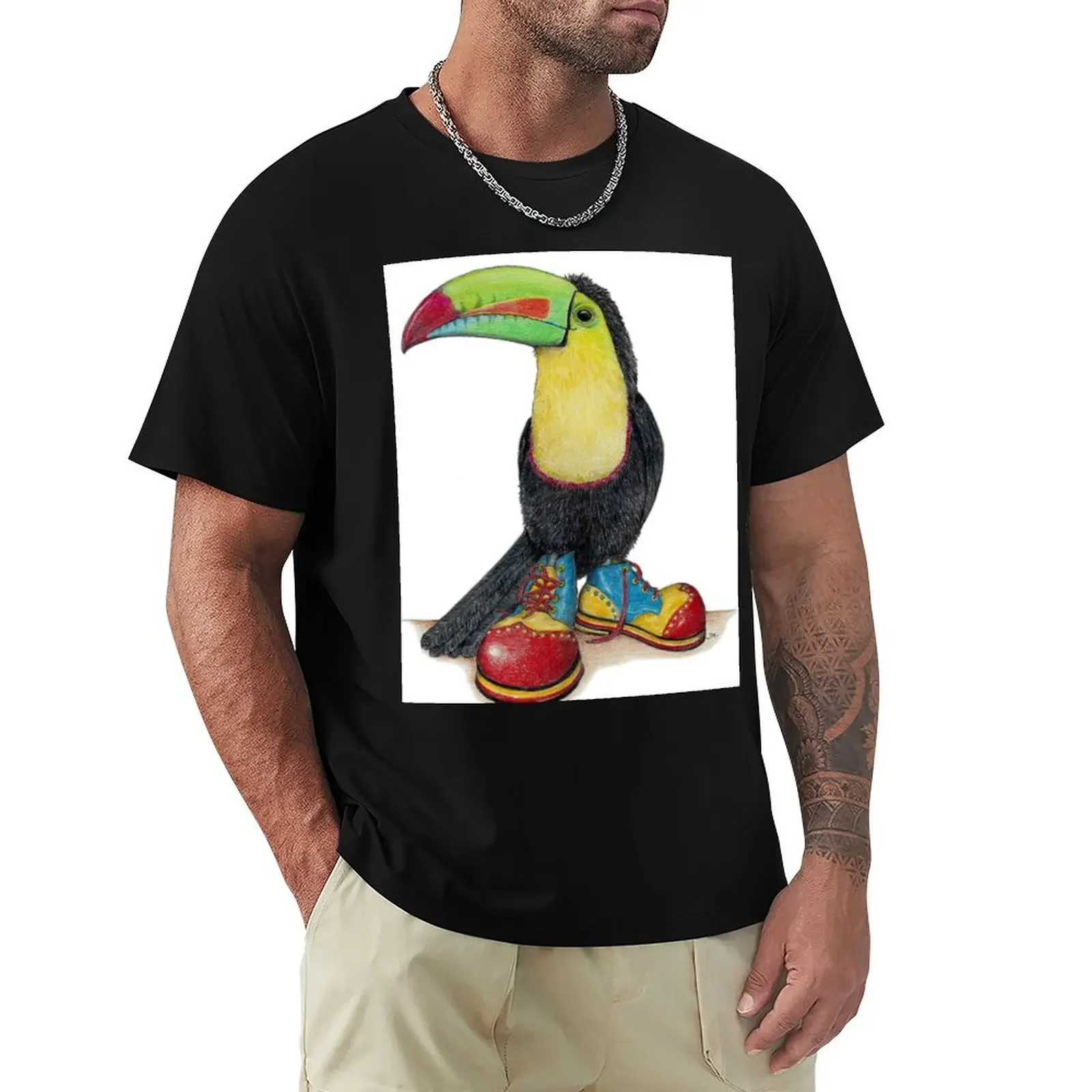 

Toucan in clown shoes T-Shirt sports fans graphic tee shirt anime stuff shirts graphic tees Men's t shirts
