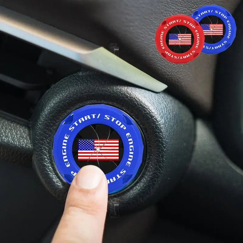 Car Ignition Button Cover Independence Day Flag Design Motorcycle Ignition Cover Anti-Scratch Car Engine Start Button Cover For