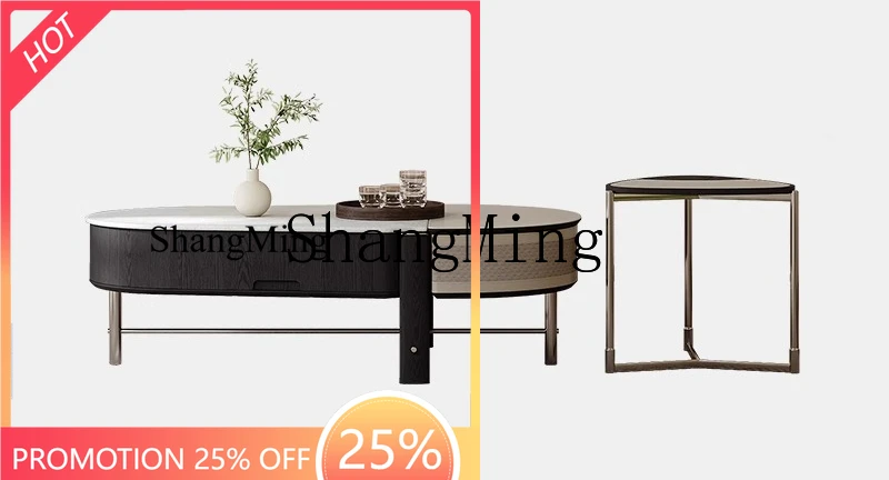 

ZYY minimalist marble coffee table combination special-shaped living room household stainless steel light luxury