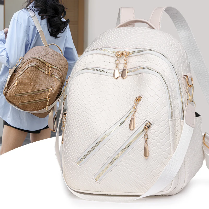 White Leather Backpack with Gold Accents - Women Bags With Tags Vanessa Williams Backpack Purse Faux Leather Lush  main image 2