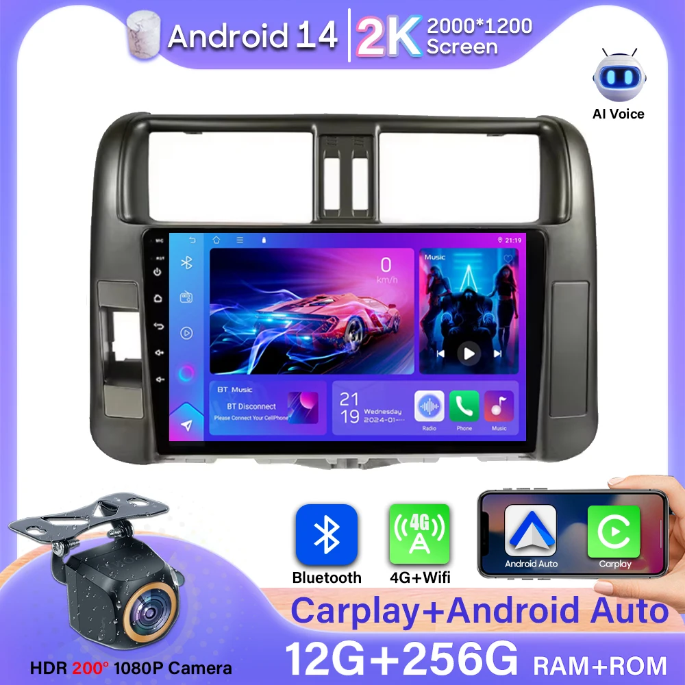 

Android 14 For Toyota Land Cruiser Prado 150 2009-2013 Car Radio Carplay 4G Wifi No 2din Video Stereo Multimedia GPS Navigation