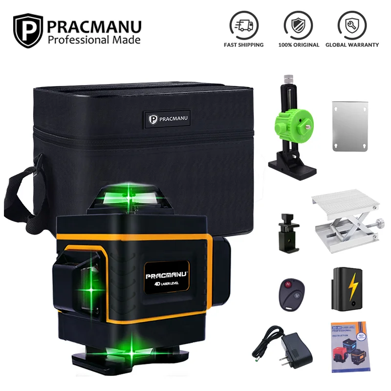 Pracmanu 16 линий 4D лазерный уровень зеленые поперечные линии с авто 360 ° самонивелирующийся 1/2 батарея Pracmanu 16 линий 4D лазерный уровень зеленые поперечные линии с авто 360 ° самонивелирующийся 1/2 батарея