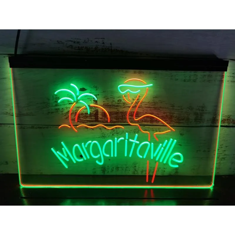 Flamingo Margaritaville Home Décor Bar Beer Dual Color LED Neon Sign 2 Color Display